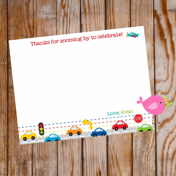 Transportation Collection: Set of 12 Thank You Notes. TY Note. Birthday. Card. Plane Train Car Truck Construction Vehicles Boy Personalized Il_570xn