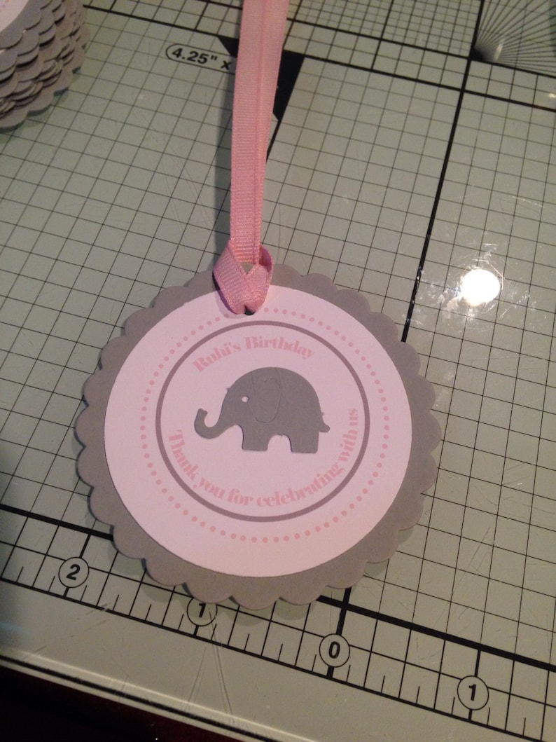 Circus Elephant Sweet Little Peanut Collection: Set of 8 Circle Favor Tags First Birthday. Baby Elephant Custom Colors Made to Order