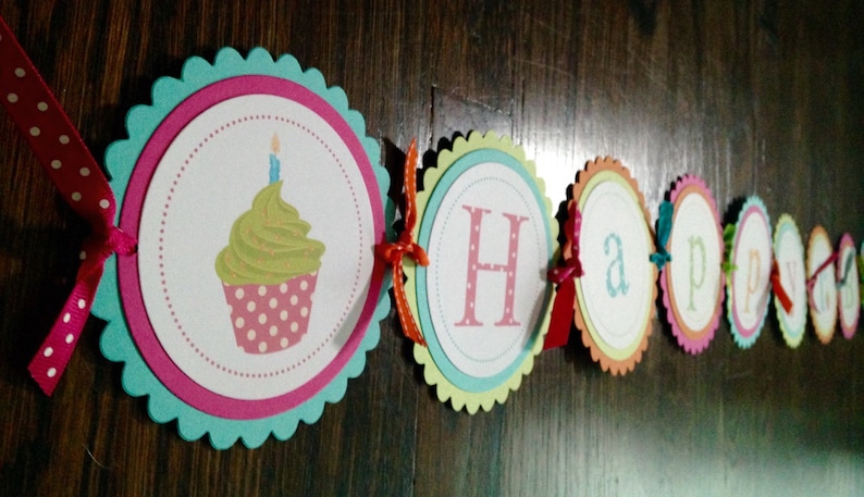 Vibrant Summer BRIGHTS Polka Dot Large Birthday Banner Cupcake Polka Dot Girl Personalized. Colorful First Birthday Candle