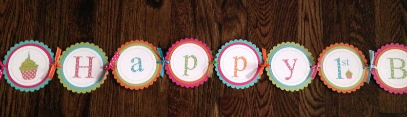 Vibrant Summer BRIGHTS Polka Dot Large Birthday Banner Cupcake Polka Dot Girl Personalized. Colorful First Birthday Candle