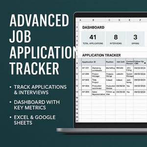 Advanced Job Application Tracker | Excel Google Sheets Template | Job Search Organizer with Dashboard & Follow-Up Log