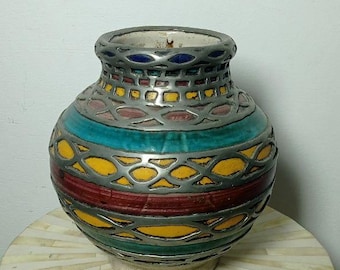 Antique Moroccan Ceramic Vase Hand Carved Colorful Glazed Tribal Decorative Pottery Art