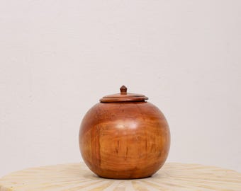 Antique Hand Turned Wooden Lidded Jar Rustic Primitive Storage Decor Collectible