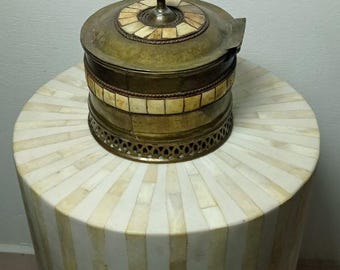 Antique Moroccan Brass Box With Bone Inlay Handmade Vintage Storage Container Decor