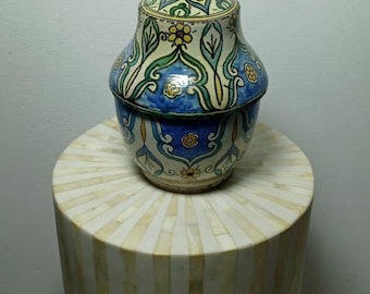 Antique Moroccan Ceramic Jar With Lid Handmade Vintage Pottery Boho Home Decor