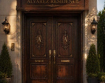 Luxury Solid Wood Double Door, Custom Engraved Family Name Door, Grand Entrance Doors