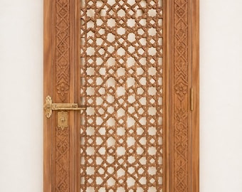 Custom Moroccan Lattice Wooden Door, Hand Carved Cedar Screen Door for Interior Exterior Homes