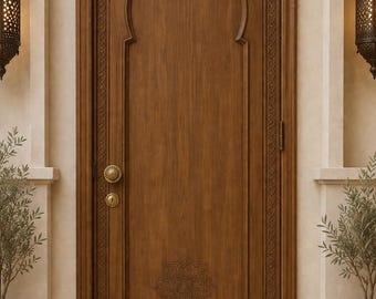 Custom Moroccan Arched Wooden Door, Hand Carved Cedar Entry Door for Interior Exterior Homes