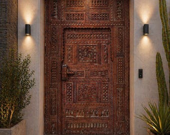 Puerta de madera tallada marroquí a medida / Entrada hecha a mano / Entrada para villa de lujo / Madera maciza artesanal