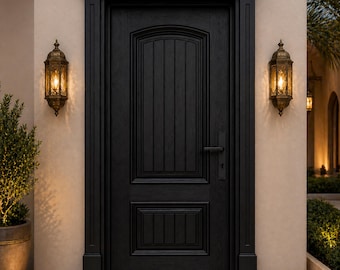 Puerta de entrada moderna negra / Puerta principal minimalista de lujo / Puertas exteriores de madera maciza