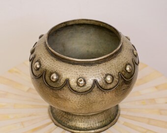 Antique Hammered Brass Bowl With Decorative Studs Vintage Metal Home Decor Collectible