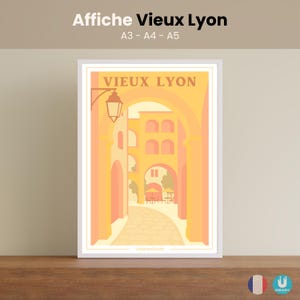 Old Lyon Poster - poster of the city of Lyon in France, pastel colors and minimalist style