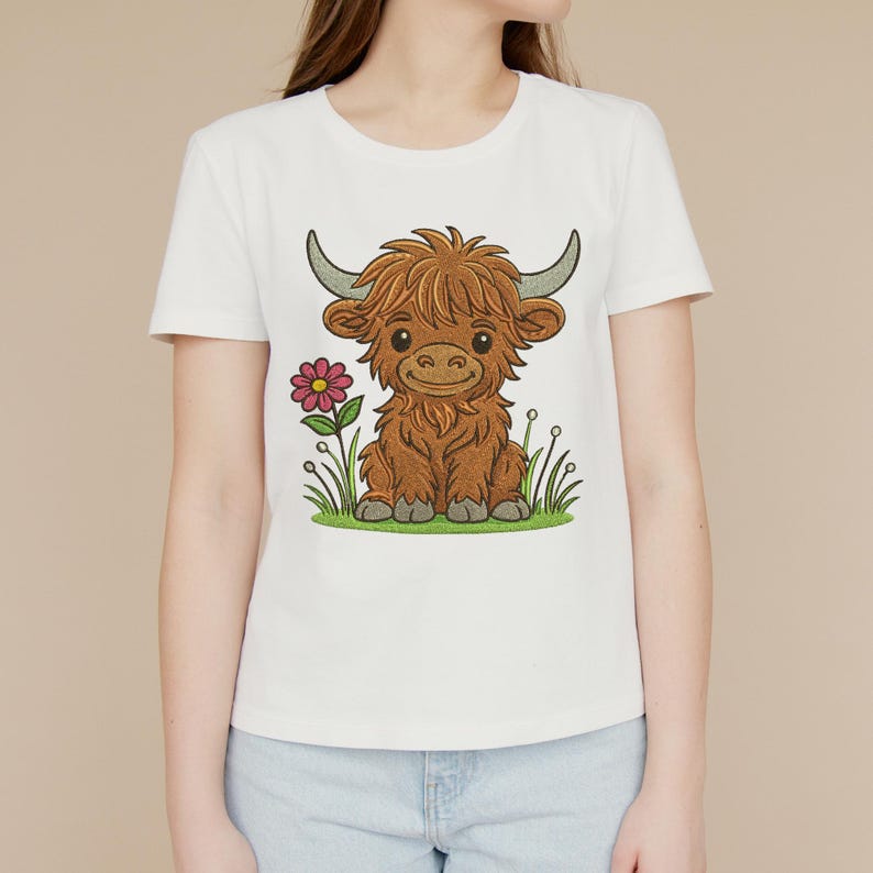 Highland Cow Embroidery Design, Cute Baby Highland Cow Embroidery ...