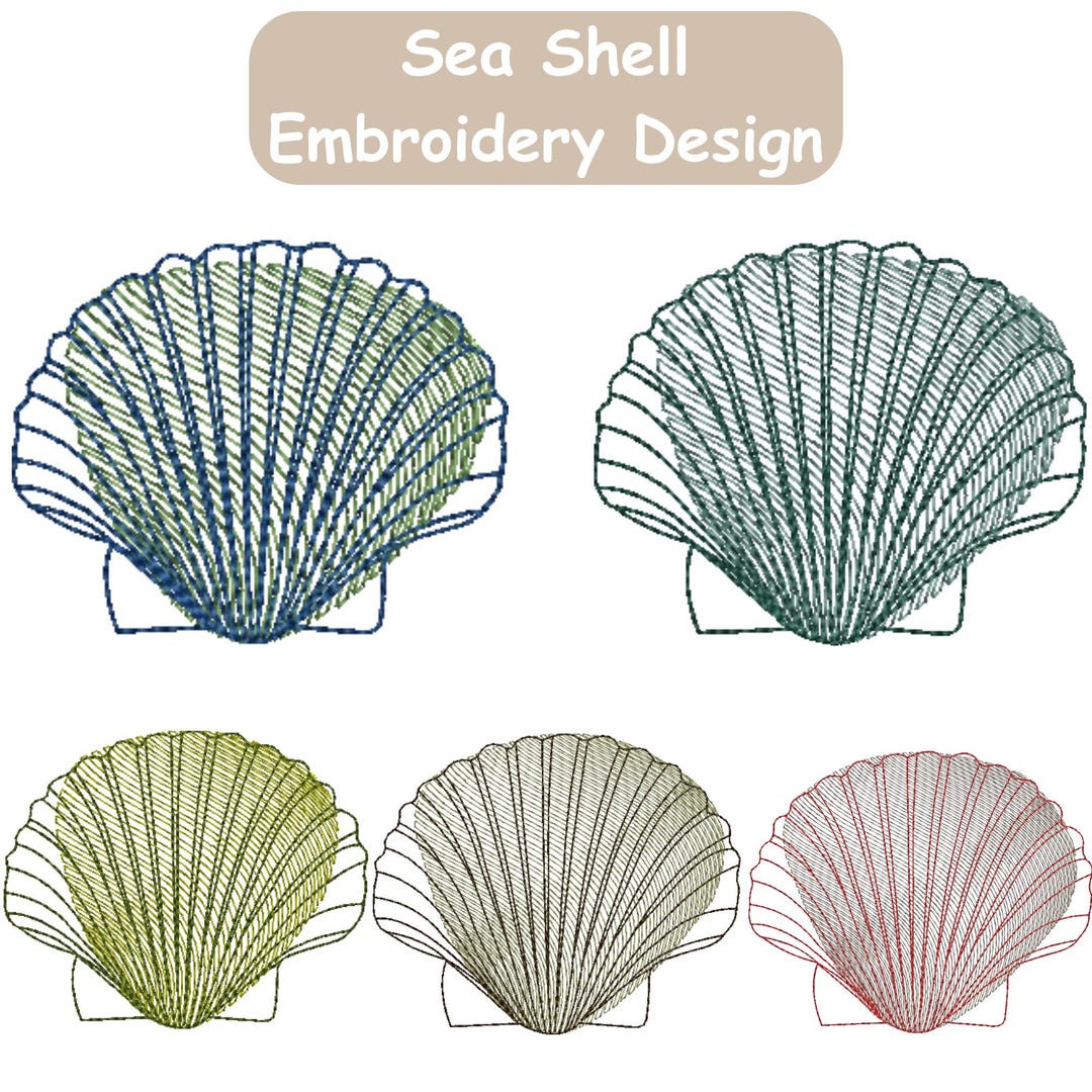 Seashell Embroidery Design, Triple Seashell Embroidery, Sea Embroidery ...