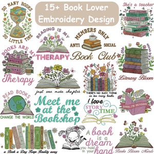 Book Lover Embroidery Bundle | Reading Quotes Embroidery Designs | Book Club Library Stitch Files | Literary Machine Embroidery Set