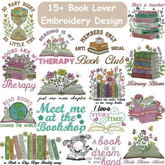Book Lover Embroidery Bundle | Reading Quotes Embroidery Designs | Book Club Library Stitch Files | Literary Machine Embroidery Set