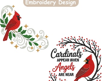 Cardinal Bird Embroidery Design, Bird on a branch Embroidery, Cute Bird Embroidery, Christmas Embroidery, Christmas Bird, Machine Embroidery