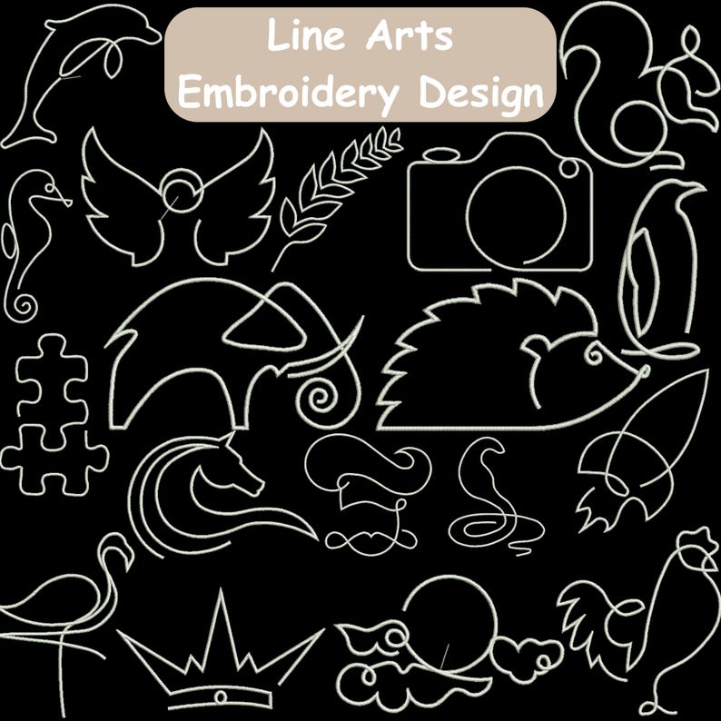 Line Art Embroidery Design, Animal Embroidery, Summer Embroidery ...