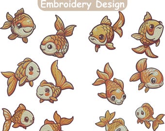 Diseño de bordado de peces, lindo bordado de pez pequeño, bordado de pez dorado, bordado para niño, bordado de pesca, diseño de bordado a máquina