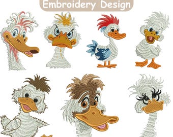 Diseño de bordado de pato loco, bordado de pato, bordado de cara de pato, bordado de patito, diseño de pájaros lindos, diseño de bordado a máquina