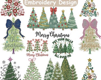 Christmas Tree embroidery design, Merry Christmas Embroidery, Coquette Bow embroidery, Machine Embroidery Design