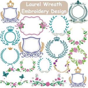 Laurel Wreath Embroidery Design, Frame embroidery, Flower Wreath embroidery, Coral Laurel Wreath Design, Machine Embroidery Design