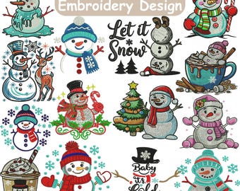Snowman Embroidery Design, Coffee Snowman Embroidery, winter, snow craft, frozen, Christmas Embroidery, Machine embroidery design