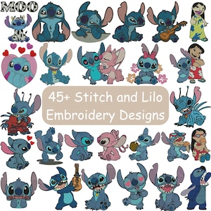 Design de bordado em ponto cruz, bordado em ponto com coração, bordado Lilo e Stitch, bordado em ponto fofo, ponto fofo, bordado à máquina