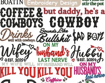 Western Quotes Embroidery Bundle | 17+ Cowboy Cowgirl Sayings | Funny Western Text Embroidery Designs | Farm Ranch Machine Embroidery Set