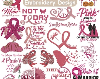 Breast Cancer Awareness embroidery, Ribbon embroidery, Heart Ribbon Embroidery, Cancer Awareness Design, Machine Embroidery Design