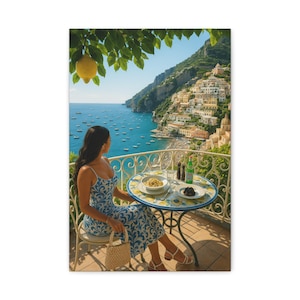 Positano Amalfi Coast Print: Luxe Italian Balcony Dining Scene