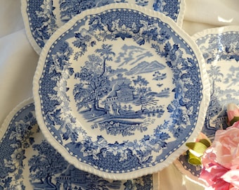 Blue White China Plate | Woods Burslem Seaforth | Vintage Pottery