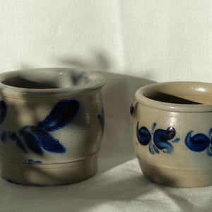Set of 2 Betschdorf Pottery Confit Salt Glazed Cobalt Blue French Rustic Crock Vase