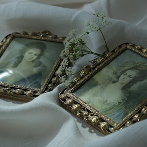 Antique Bronze Portrait Frame Pair 1700s-1800s Delicate Floral Ornamentation and Elegant Bow Detailing Frame Vintage Collectible