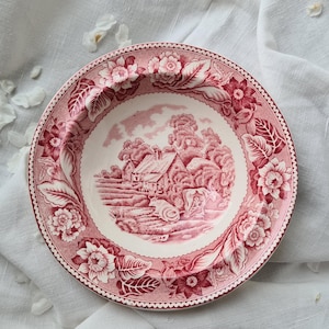Vintage Set of 2 Wood & Sons Burslem England Red Transferware Bowls Woodland Pattern Bucolic Vintage 1940s Decorative Bowl