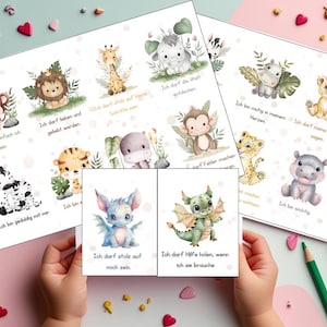Cartões de incentivo para crianças imprimirem – Afirmações de animais em PDF – Fortalecer emoções, pré-escola, presente para crianças, autoestima