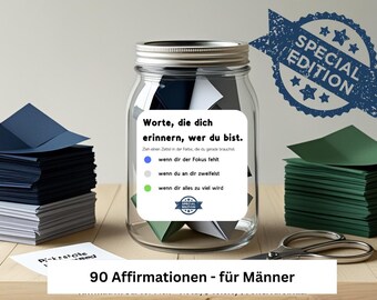 Gift in a jar for HIM | Affirmations German PDF | 90 encouraging sayings for self-love, motivation, mindfulness | Gift idea for men