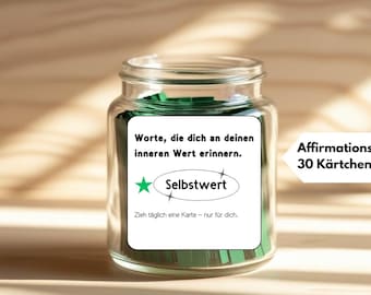 Gift in a Jar to Print | Affirmations German PDF | 30 Self-Esteem Quotes, Self-Love, Motivation, Mindfulness | Gift Idea