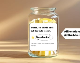Gift in a Jar to Print | Affirmations German PDF | 30 Gratitude Sayings Self-Love Motivation Mindfulness | Gift Idea