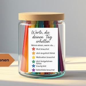 Geschenk im Glas zum Ausdrucken | Affirmationen Deutsch PDF | 120 Mutmacher Sprüche Selbstliebe Motivation Achtsamkeit | Geschenkidee