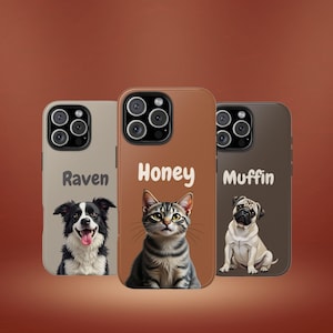 Personalizowane etui na telefon dla zwierząt, idealne dla miłośników zwierząt, etui na telefon z kreskówkową grafiką, spersonalizowane etui na telefon z imieniem psa, spersonalizowane etui na telefon z kotem