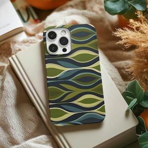 Leafy Green Abstract iPhone Case: Geometric Pattern, Protective Polycarbonate Shell