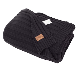 Dalisa Organic Cotton Knit Blanket Denise 60x80 Black, Soft Lightweight Breathable GOTS Certified Throw for Bed Sofa Couch Decor