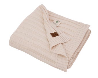 Dalisa Organic Cotton Knit Blanket Denise 50x60 Earth Ivory, Soft Lightweight Breathable GOTS Certified Throw Decor