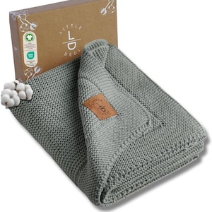 Organic Cotton Cable Knit Baby Blanket - Green Hypoallergenic Swaddle (30x40&quot;)