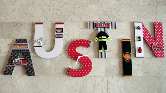 Fire Truck Wall Letters Fire Fighter Fire Station Wall Decor Etsy