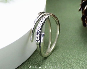 Vintage Wheat S925 Silver Adjustable Ring - Unique Grain-Inspired Band