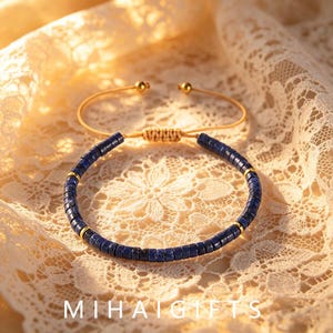 4x2mm Lapis Lazuli Beaded Bracelet, Adjustable Boho Woven Natural Stone Stackable Bracelet, 16.5-28cm