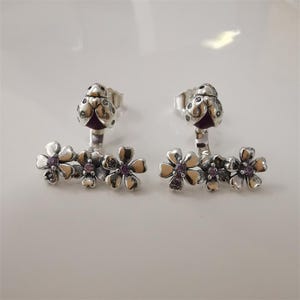 Pandora 925 Sterling Silver Drop Earrings Ladybug Meadow