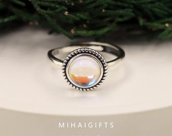 Vintage Moonstone Silver Adjustable Ring - Women's Open Band Gemstone Jewelry
